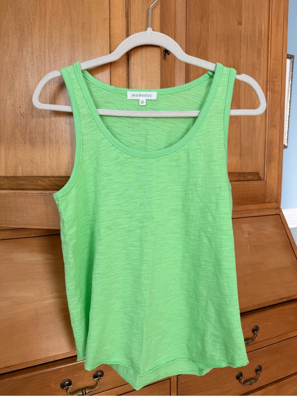 Mododoc 100% Cotton Green Scoop Neck Lightweight Everyday Tank XS